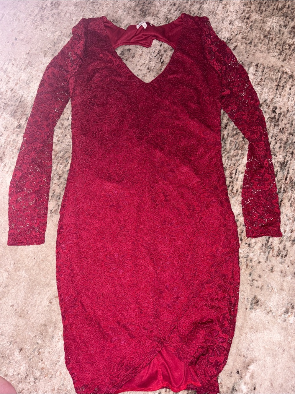 Women's red Lace Long Sleeve Bodycon Dress in Burgundy